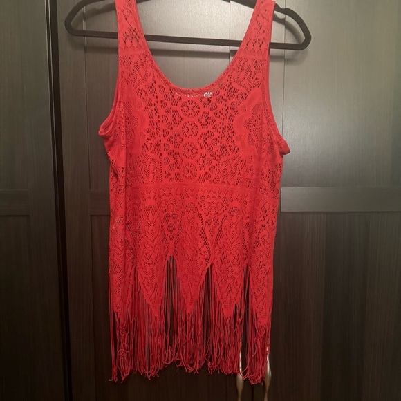 Maurices Red Lace Tank Top with Fringe​ - Picture 2 of 3